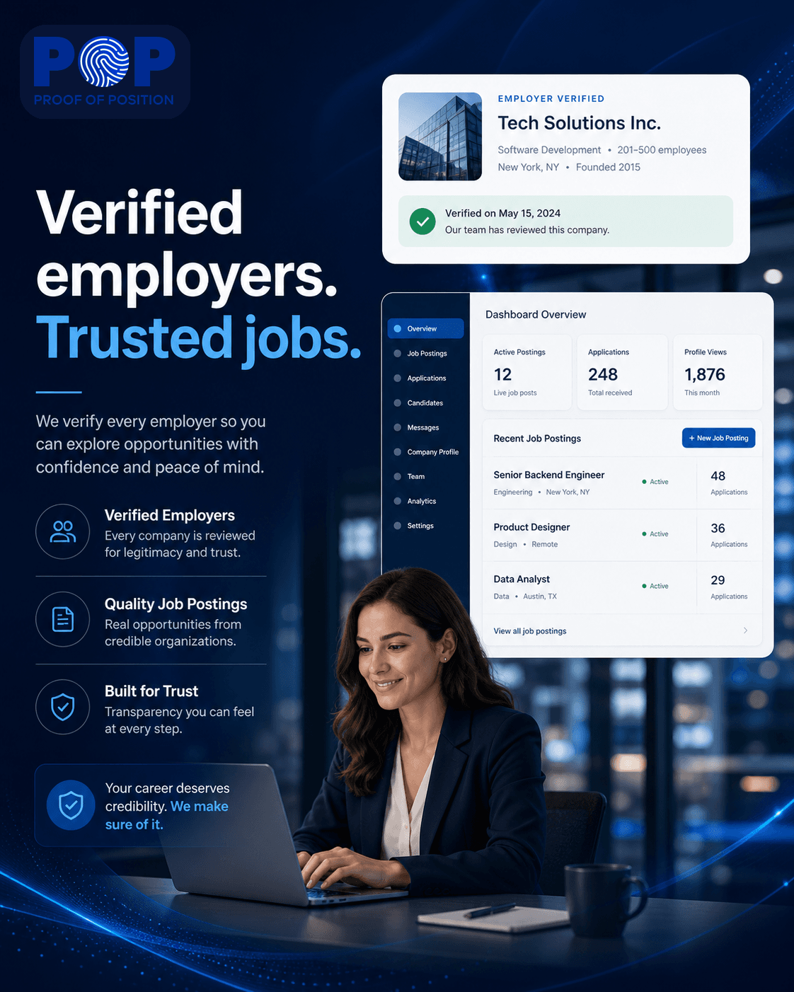 A hiring team reviewing verified candidates and trusted jobs on POP